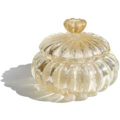 Seguso Murano Gold Flecks Italian Art Glass Vanity Powder Box
