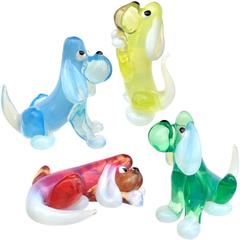 Barovier Toso Murano Opalescent Italian Art Glass Puppy Dog Figurines 6