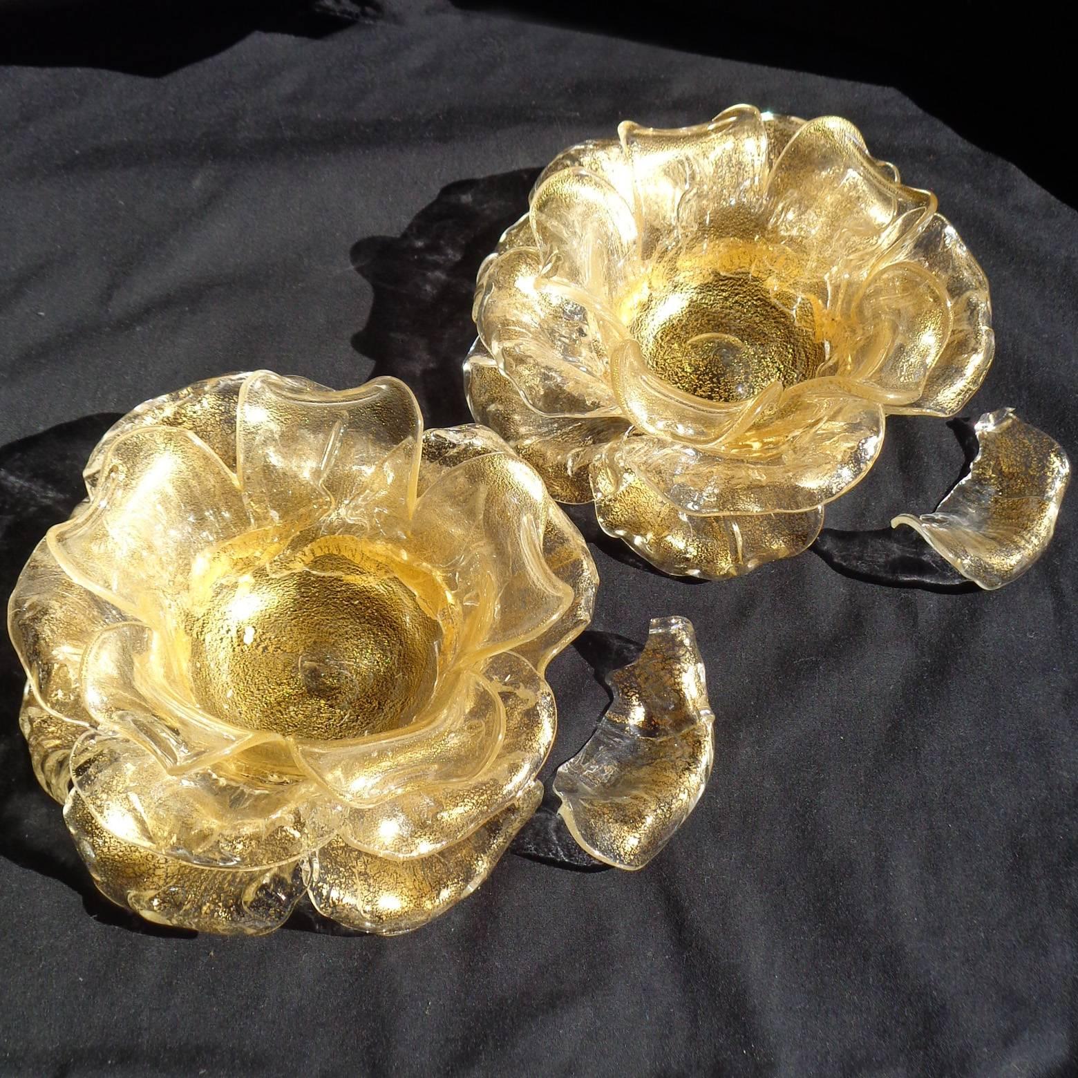 20th Century Seguso Vetri D' Arte Murano Gold Italian Art Glass Flower Bowls, Set of Eight