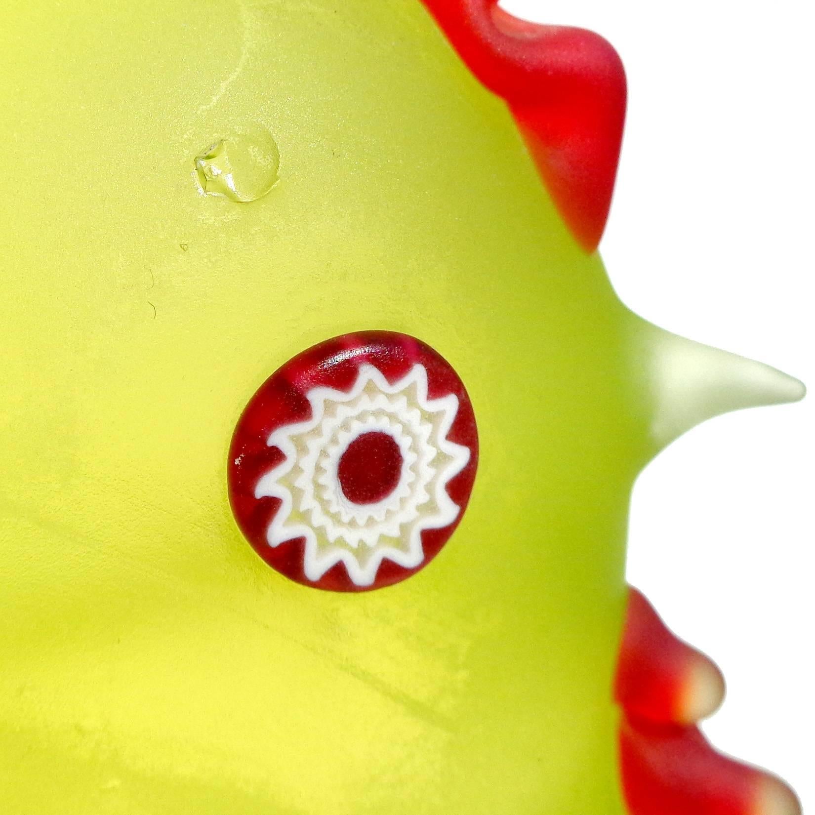 Hand-Crafted Murano Glowing Yellow and Millefiori Italian Art Glass Rooster Sculpture
