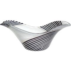 Dino Martens Aureliano Toso Murano Black White Italian Art Glass Bowl 5