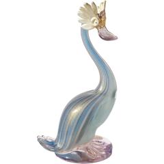 Alfredo Barbini Murano Blue Gold Italian Art Glass Fantasy Bird Sculpture 12