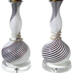 Dino Martens Aureliano Toso Murano Black White Italian Art Glass Lamps 12