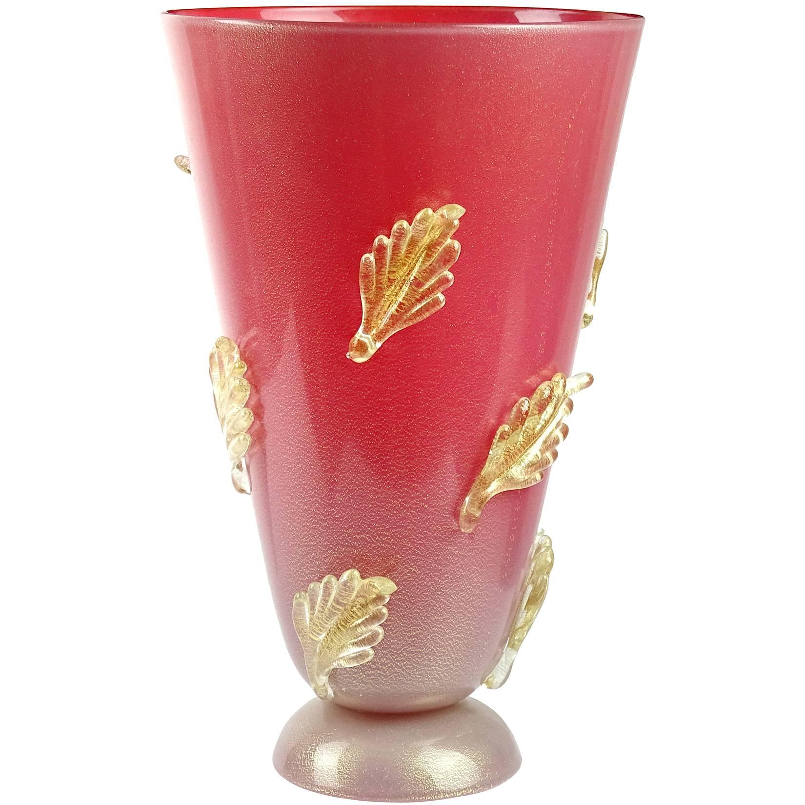 Barovier Seguso Ferro Murano Incamiciato Gold Leafs Italian Art Glass Vase