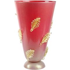 Barovier Seguso Ferro Murano Incamiciato Gold Leafs Italian Art Glass Vase 4