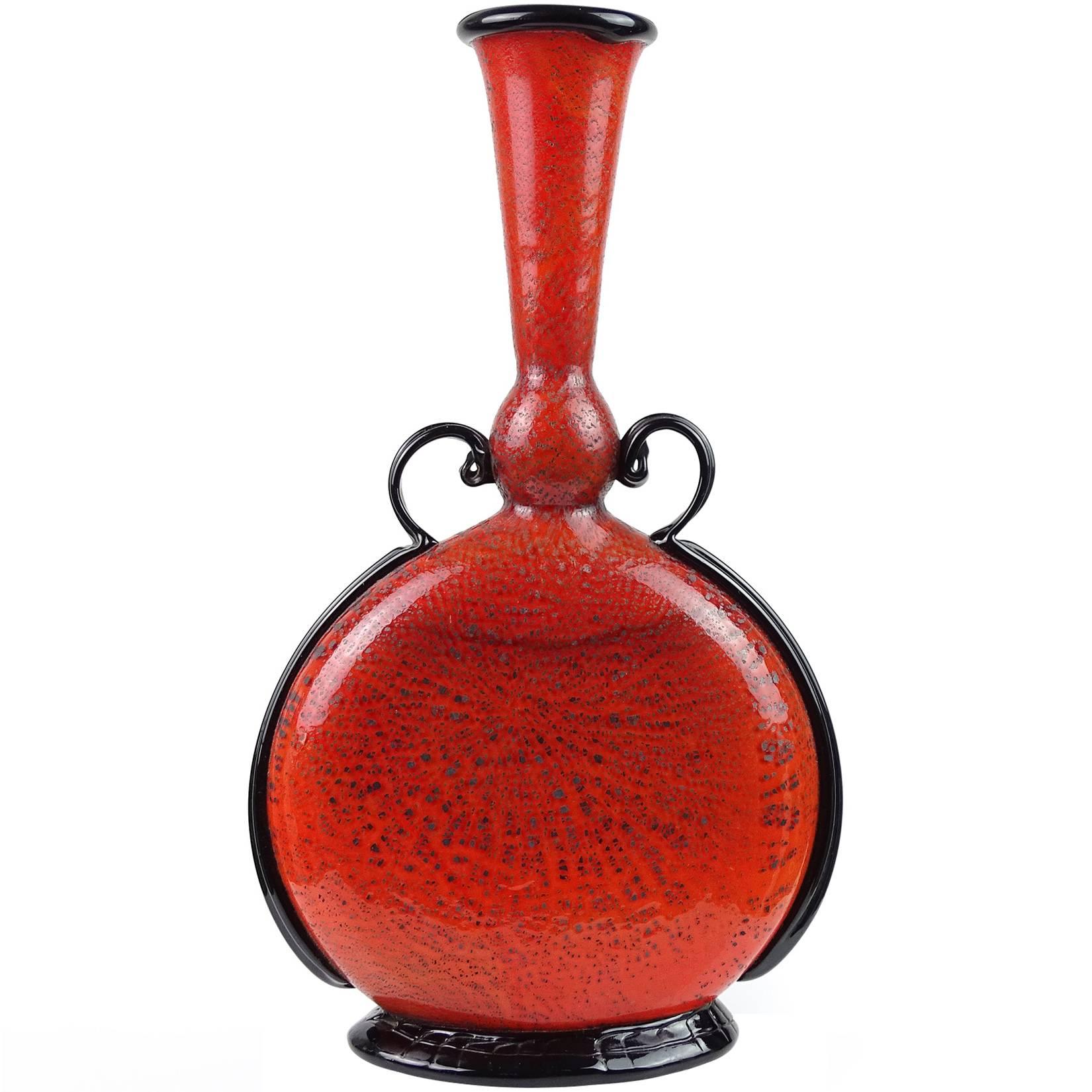 Napoleone Martinuzzi 1932 Murano Incamiciato Red Silver Italian Art Glass Vase