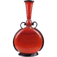Napoleone Martinuzzi Incamiciato Murano Red Silver Italian Art Glass Vase 11