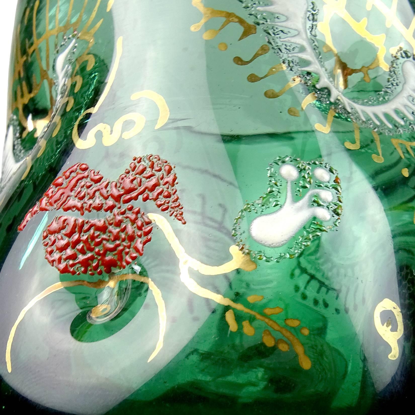 Hand-Crafted Anzolo Fuga Murano Grotesque Enamel Four Face Italian Art Glass Cups Set