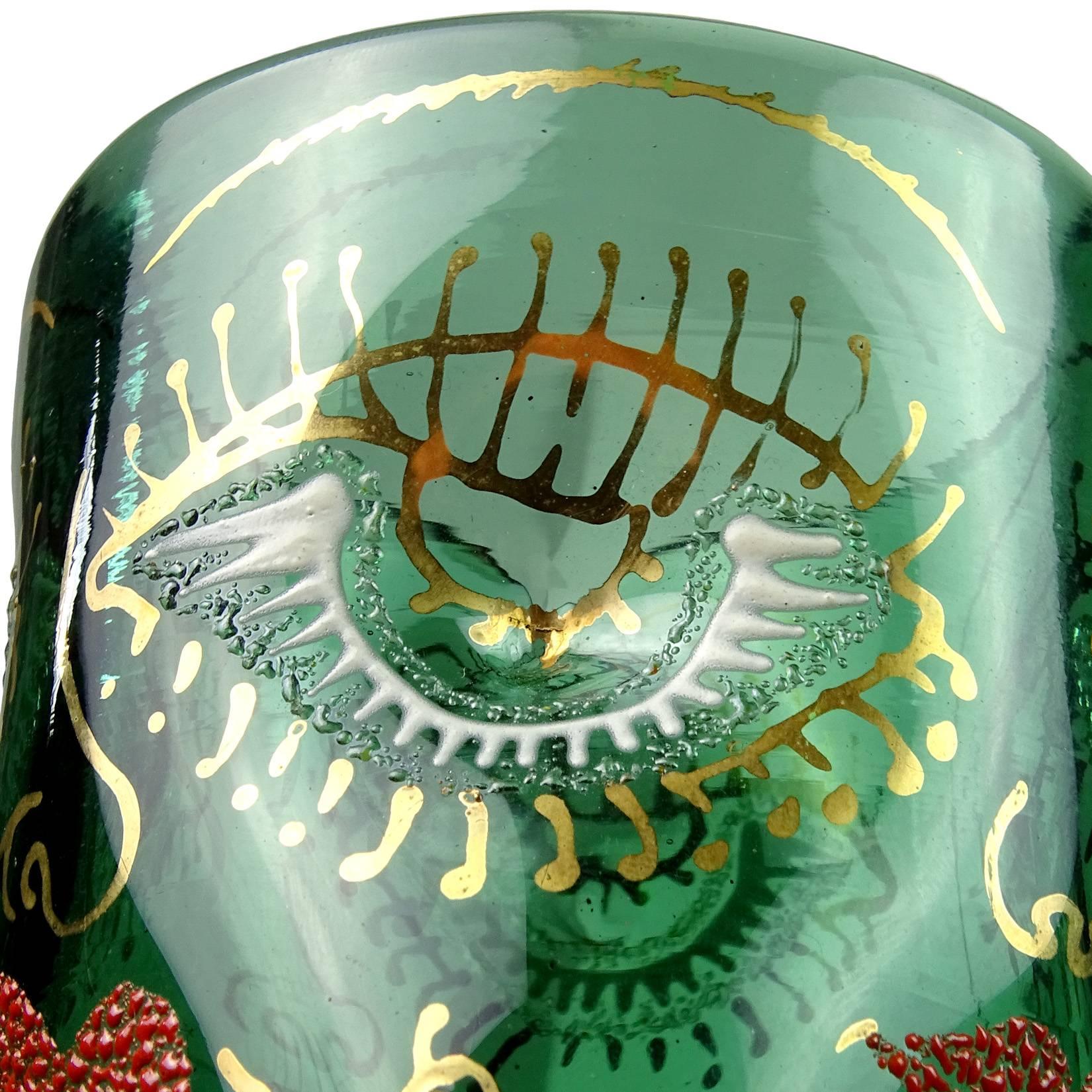 Mid-Century Modern Anzolo Fuga Murano Grotesque Enamel Four Face Italian Art Glass Cups Set