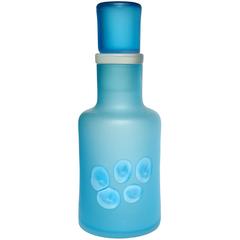 Ermanno Toso Murano Satin Surface Blue a Pentoni Italian Art Glass Decanter