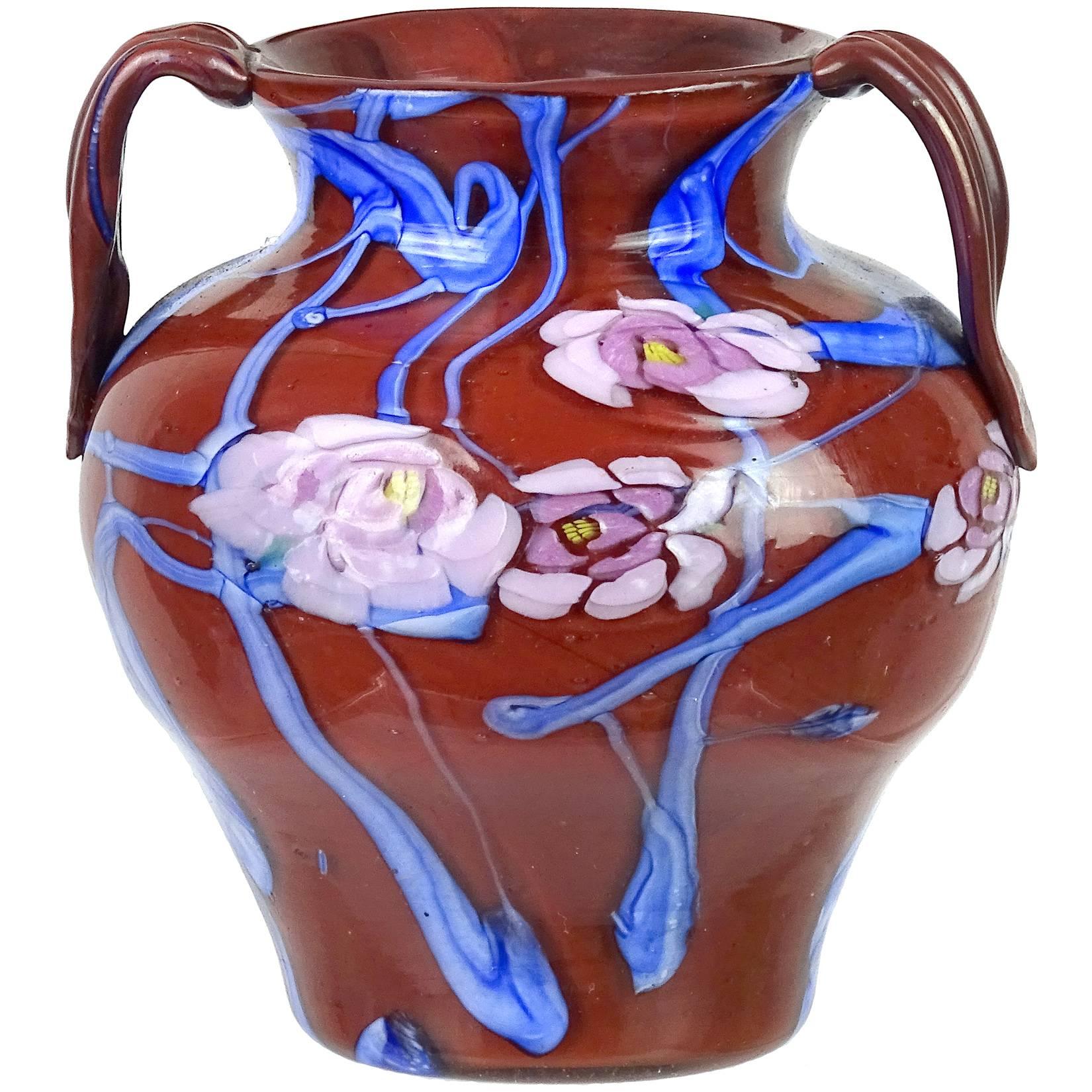 Artisti Barovier Murano Red Rose Murrine Floreali Italian Art Glass Cabinet Vase