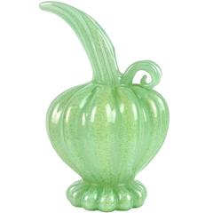 Barovier Toso Murano Green Gold Flecks Italian Art Glass Pitcher Vase 1