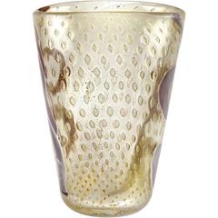 Barovier Toso Murano Gold Flecks Grey Purple Spirals Italian Art Glass Vase