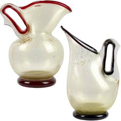 Barovier Toso Murano Red Purple Gold Flecks Italian Art Glass Pitcher Vases 12