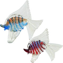 Cenedese Murano Silver and Gold Flecks Italian Art Glass Fish Sculptures 6