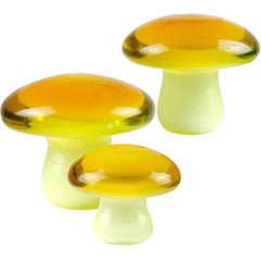 Vintage Murano Orange Yellow Italian Art Glass Mushroom Toadstool Paperweight Sculptures
