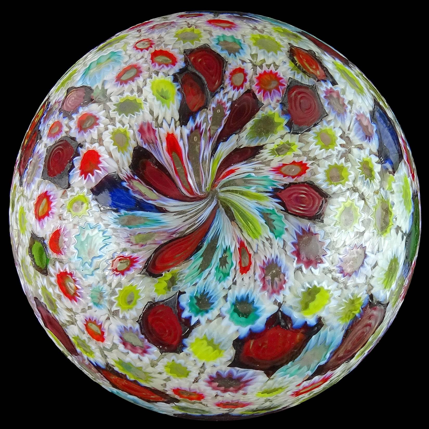 Fratelli Toso Murano Millefiori Flower Star Mosaic Italian Art Glass Flower Vase In Excellent Condition In Kissimmee, FL