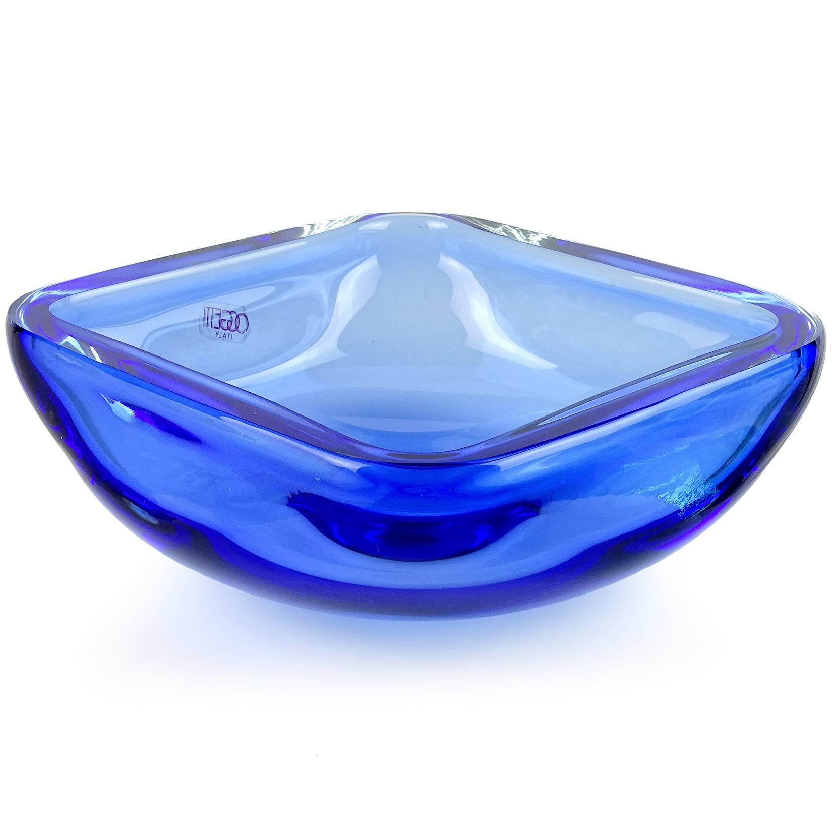 Mid-Century Modern Oggetti Murano Sommerso Cobalt Blue Italian Art Glass Decorative Bowl