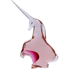 Cenedese Murano Sommerso Pink Alexandrite Italian Art Glass Unicorn Sculpture