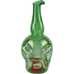Anzolo Fuga Murano Grotesque Enamel Four Face Italian Art Glass Wine Carafe Vase