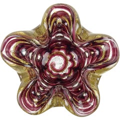 Vintage Ercole Barovier Toso Murano Purple Gold Flecks Italian Art Glass Flower Bowl
