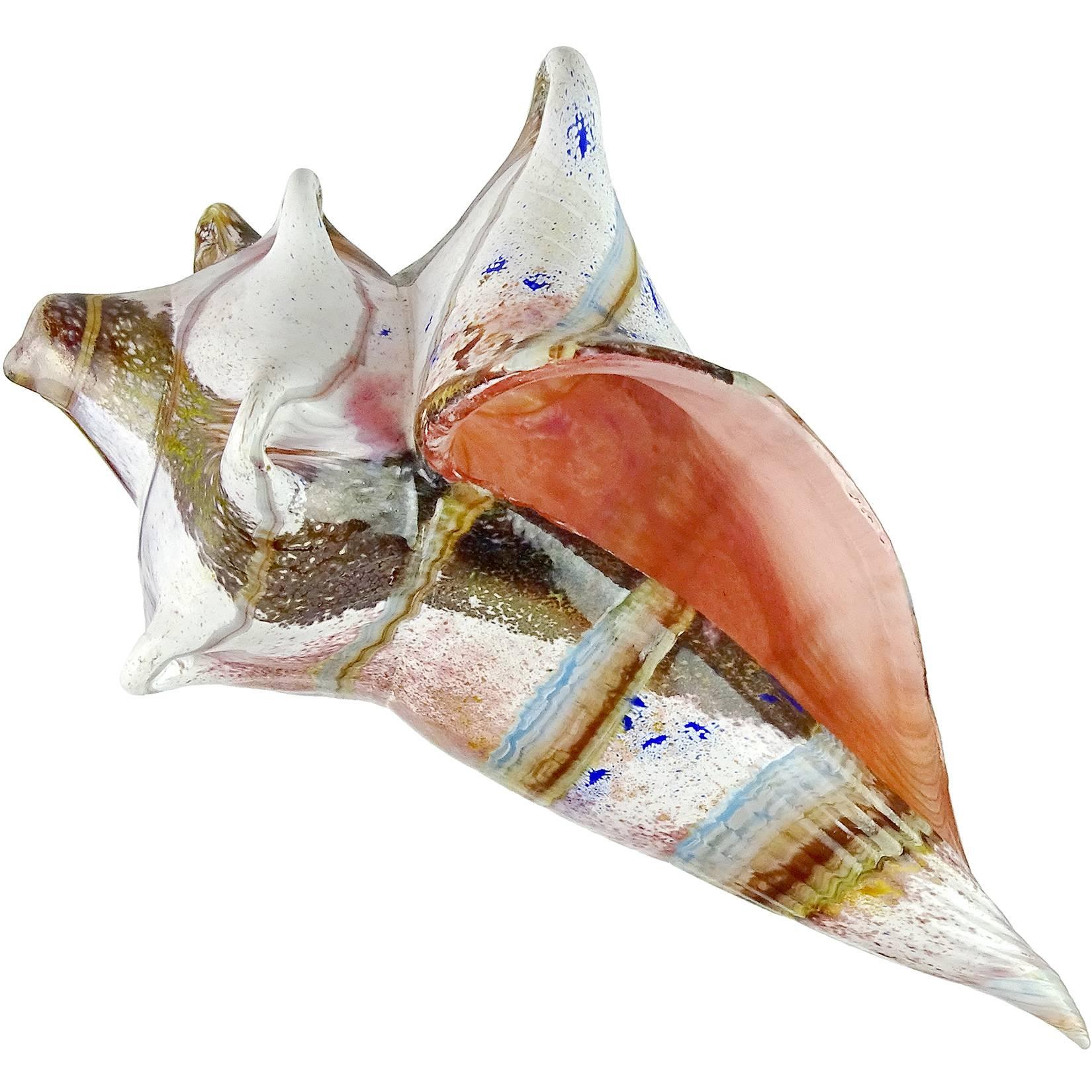 Italian Handblown Art Glass Multicolor Conch Seashell Sculpture Decor Object