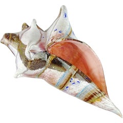 Italian Handblown Art Glass Multicolor Conch Seashell Sculpture Decor Object