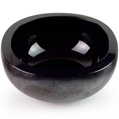 Alfredo Barbini Murano Black Scavo Texture Italian Art Glass Decorative Bowl