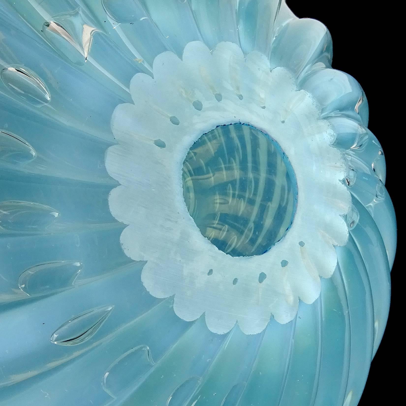 Toso Murano Opalescent Blue Bubbles Italian Art Glass Inverted Ribbed Bowl 1