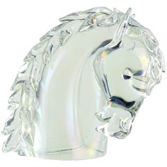 Archimede Seguso Murano Signed Iridescent Italian Art Glass Horse Head Sculpture