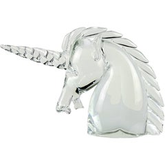 Archimede Seguso Murano Crystal Clear Italian Art Glass Unicorn Head Sculpture