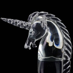 Archimede Seguso Murano Crystal Clear Italian Art Glass Unicorn Head Sculpture
