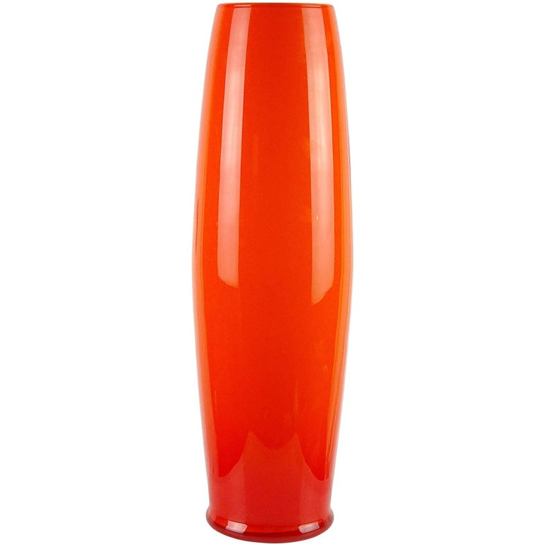Large Empoli Bright Orange Italian Art Glass Umbrella Stand Floor