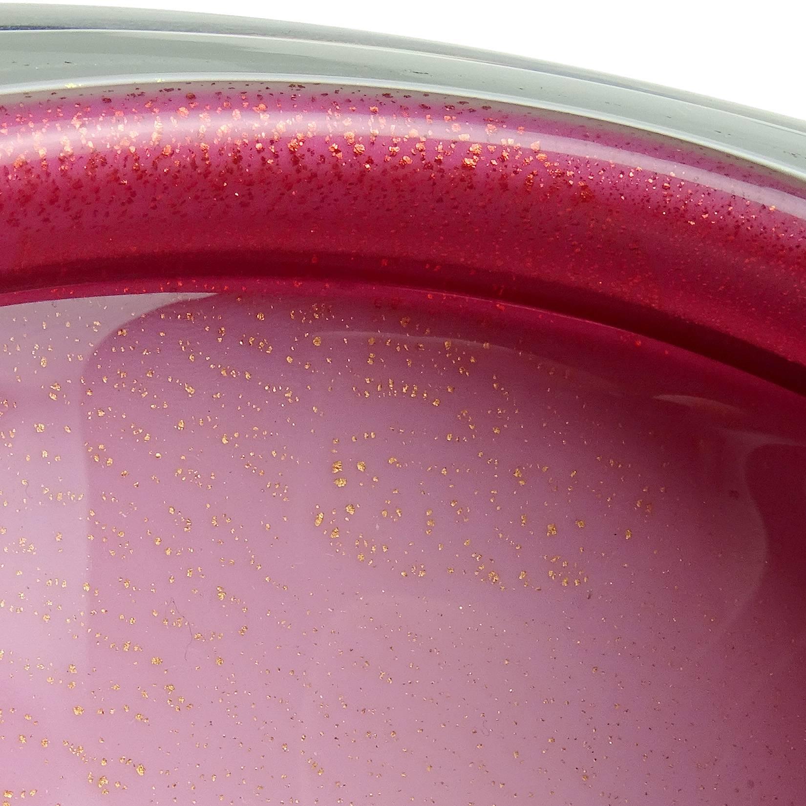 Mid-Century Modern Alfredo Barbini Murano Grey Pink Gold Flecks Italian Art Glass Folded Rim Bowl
