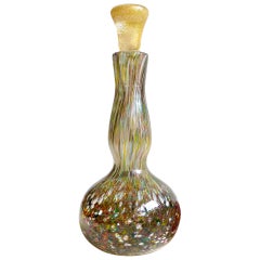 Vintage Murano Multicolor Aventurine and Gold Stopper Italian Art Glass Perfume Bottle