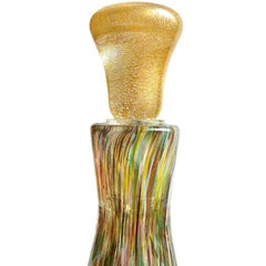 Murano Multicolor Aventurine and Gold Stopper Italian Art Glass Perfume Bottle