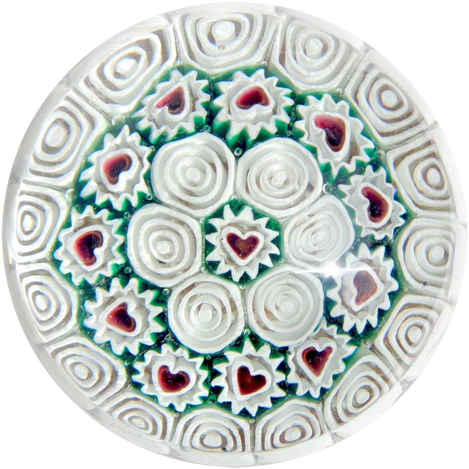 Fratelli Toso Murano Millefiori Heart Mosaic Italian Art Glass Paperweight
