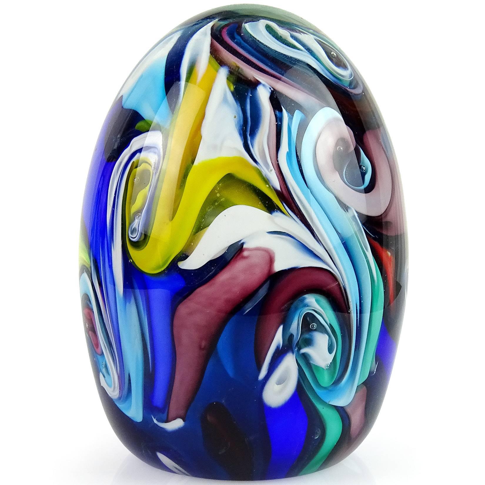 Mid-Century Modern Fratelli Toso Murano Rainbow Swirls Italian Art Glass Paperweight - Last One 