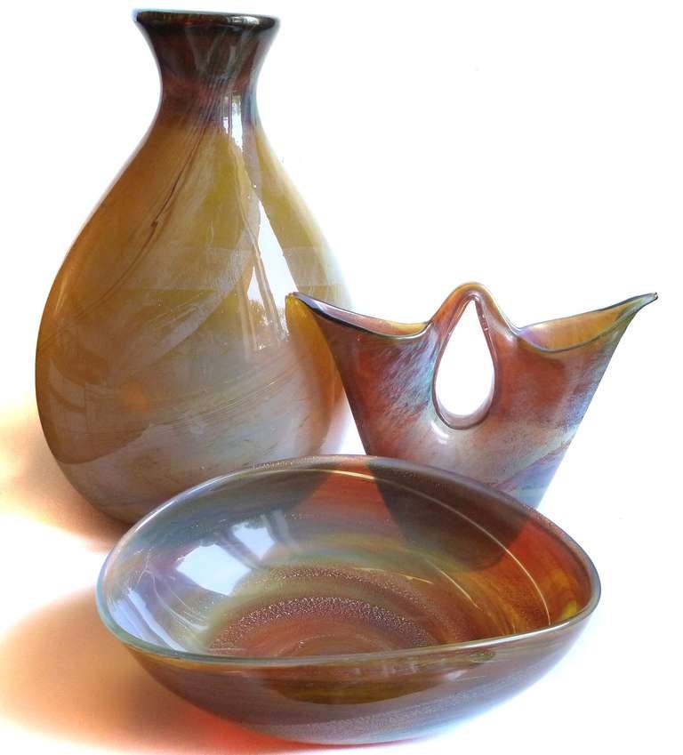 Ercole Barovier Murano Opal Chalcedony Silver Flecks Italian Art Glass Bowls 2