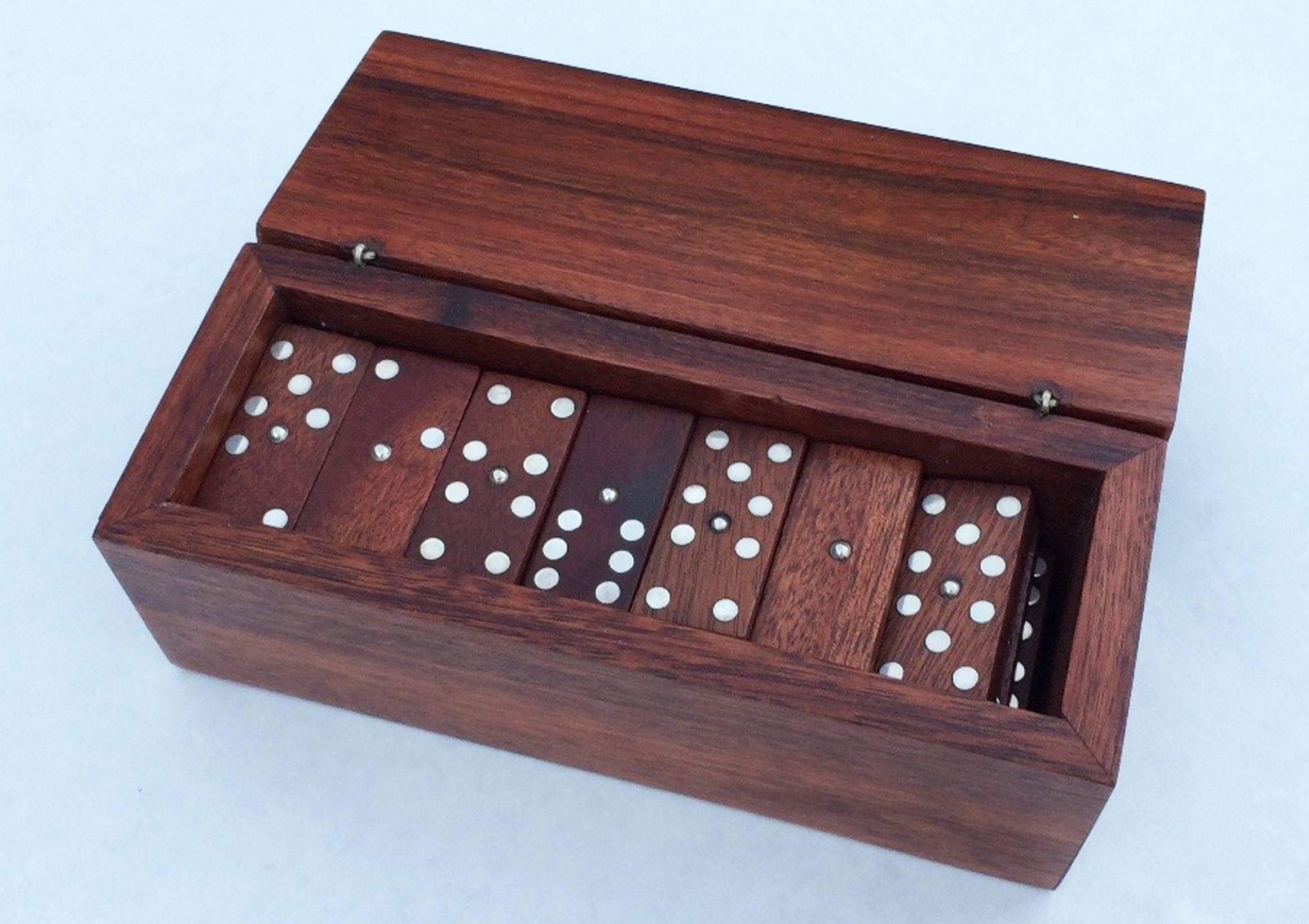 Mid-Century Modern Mid-Century Mexico Rosewood Sterling Domino Box Set