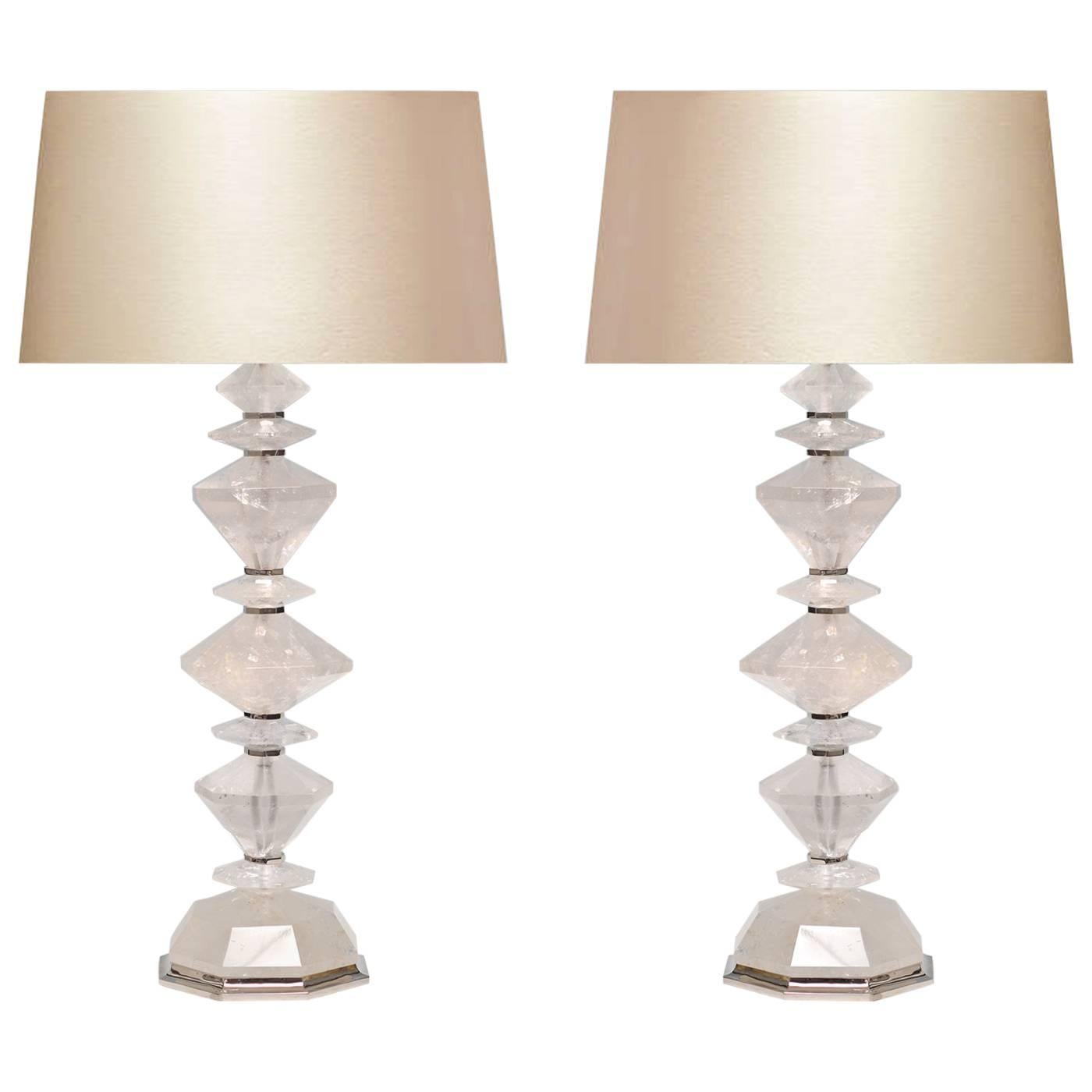 Pair of Diamond Form Rock Crystal Quartz Lamps