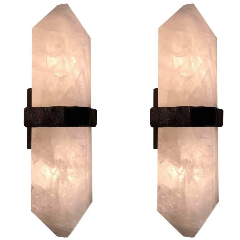 DSH Rock Crystal Quartz Wall Sconces by Phoenix In Excellent Condition In New York, NY
