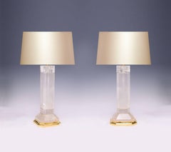 Pair of Octagon Column Form Rock Crystal Quartz Lamps