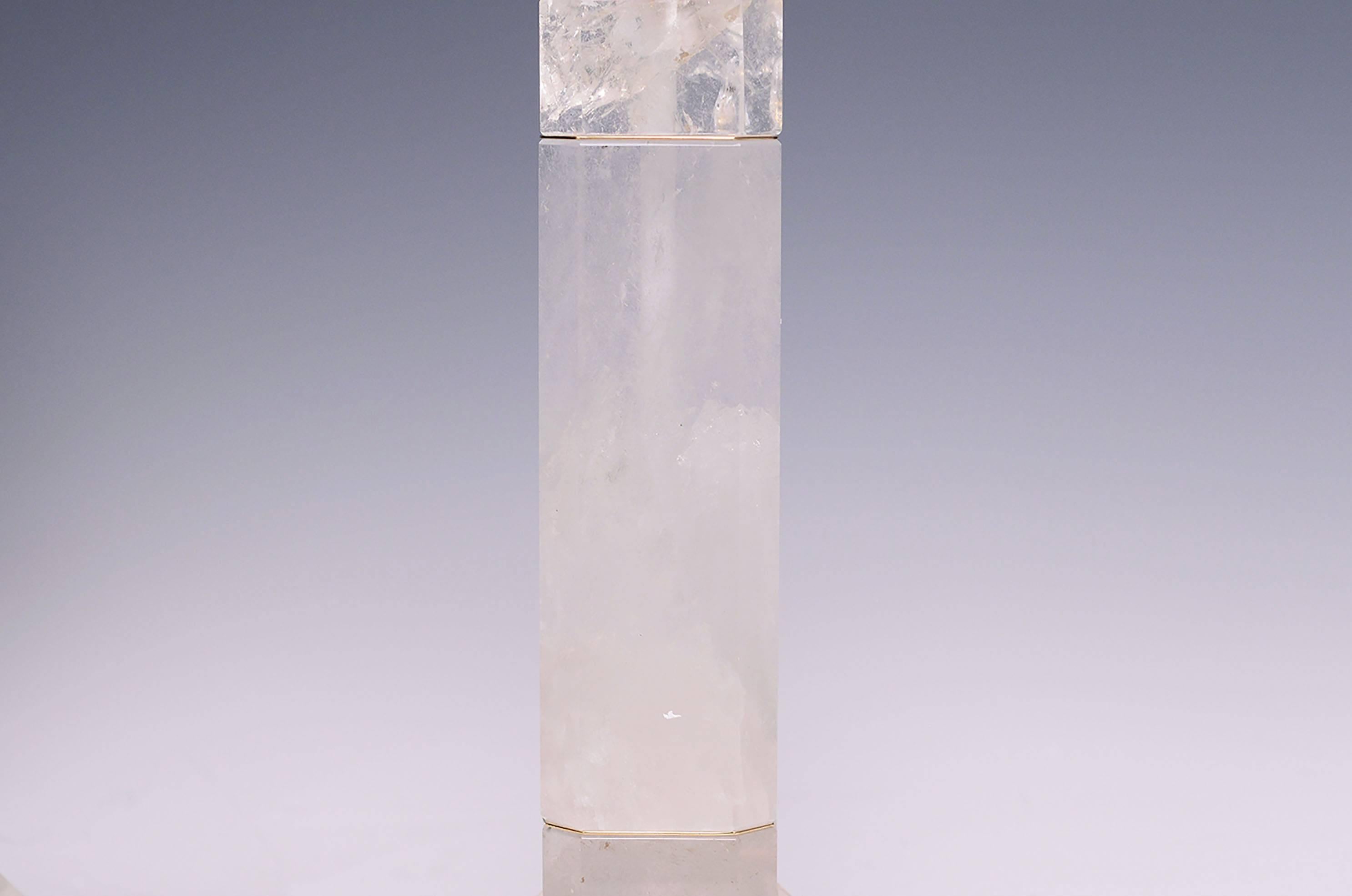 Pair of Octagon Column Form Rock Crystal Quartz Lamps In Excellent Condition For Sale In New York, NY