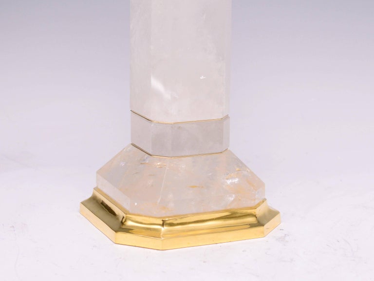 Contemporary Pair of Octagon Column Form Rock Crystal Quartz Lamps For Sale