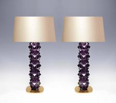 Coppia di lampade sfaccettate in cristallo di rocca ametista e quarzo