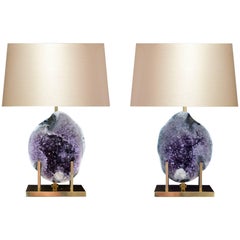 Pair of Natural Amethyst Rock Crystal Quartz Lamps