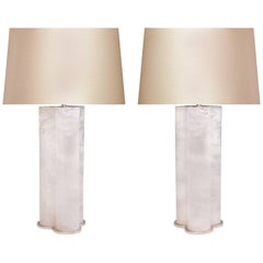 ​​Pair of Tri-Column Rock Crystal Quartz Lamps