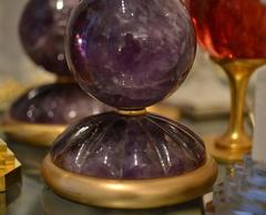Pair of Globe Form Amethyst Rock Crystal Quartz Lamps