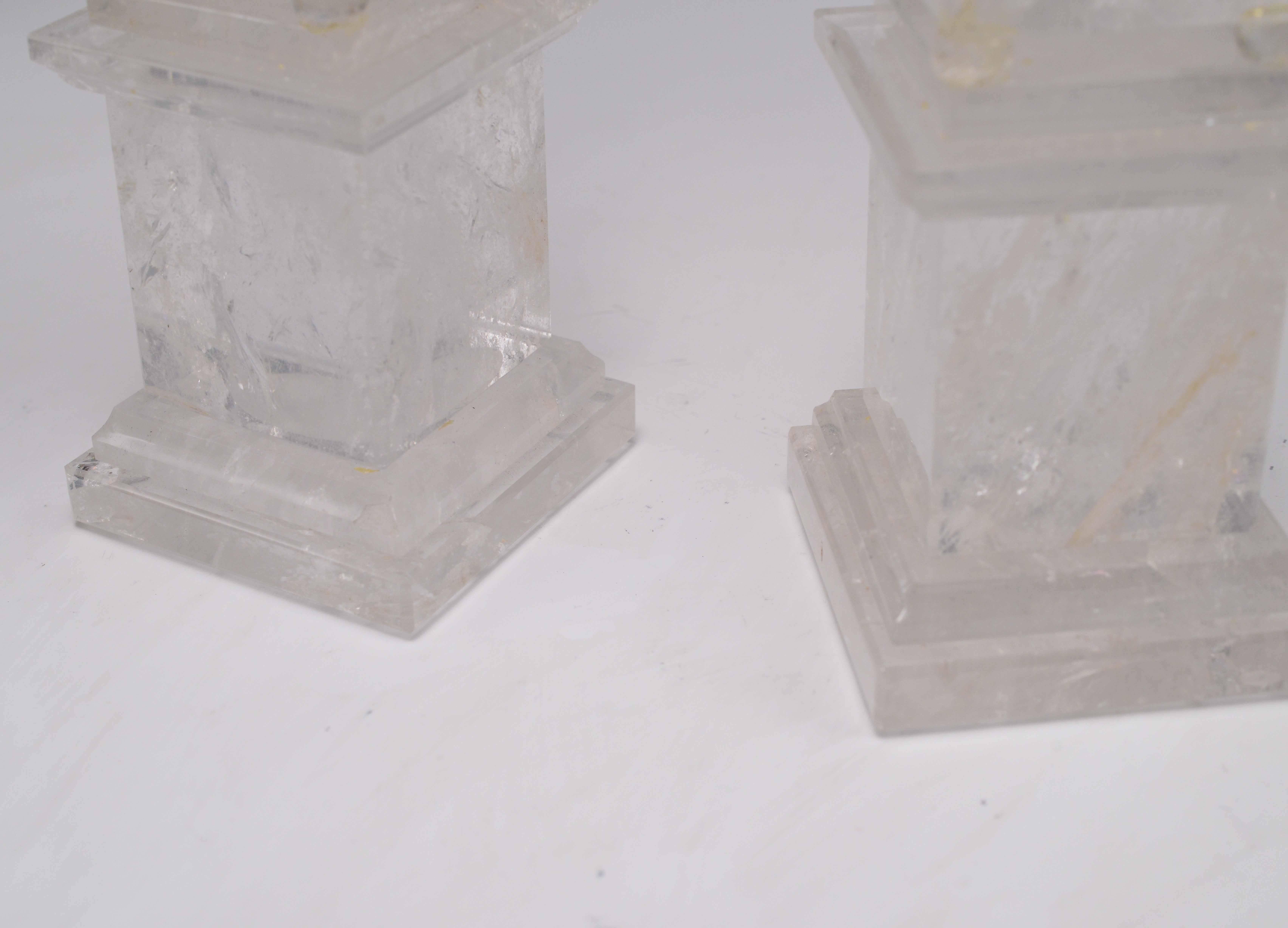 Pair of Carved Rock Crystal Quartz Obelisks In Excellent Condition For Sale In New York, NY